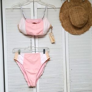 NWT Cabana del Sol Surf Sand Sol Color Block Bikini Set Size M